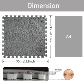 Jaderlu 16pcs 0.6 Thickened Interlocking Tile Mats,Fluffy Shaggy Soft EVA Foam Area Rug for Living Room & Bedroom,Non-Slip Protective Floor Carpet Play Mat Kids Baby Dorm Home Decor (11.8ft, Grey)