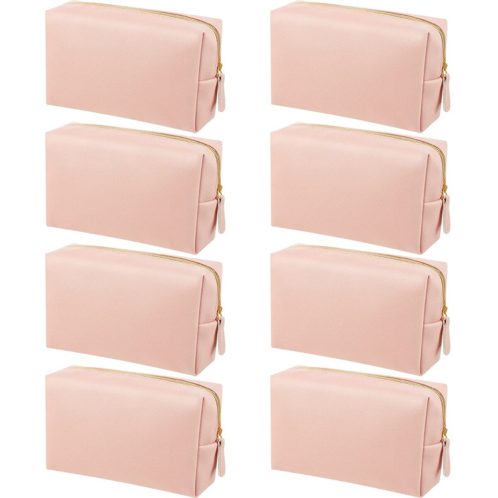 8 Pcs Makeup Bag Pu Leather Cosmetic Pouch Waterproof Small Toiletry Bag Portable Cosmetic Organizer Water Resistant Storage Purse for Lady Women Daily Storage Travel Organizer (Pink,Medium)