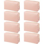 8 Pcs Makeup Bag Pu Leather Cosmetic Pouch Waterproof Small Toiletry Bag Portable Cosmetic Organizer Water Resistant Storage Purse for Lady Women Daily Storage Travel Organizer (Pink,Medium)