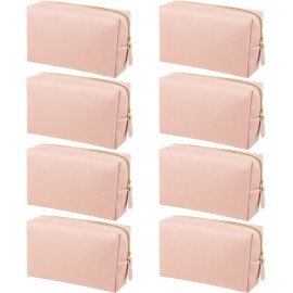 8 Pcs Makeup Bag Pu Leather Cosmetic Pouch Waterproof Small Toiletry Bag Portable Cosmetic Organizer Water Resistant Storage Purse for Lady Women Daily Storage Travel Organizer (Pink,Medium)