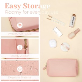 8 Pcs Makeup Bag Pu Leather Cosmetic Pouch Waterproof Small Toiletry Bag Portable Cosmetic Organizer Water Resistant Storage Purse for Lady Women Daily Storage Travel Organizer (Pink,Medium)