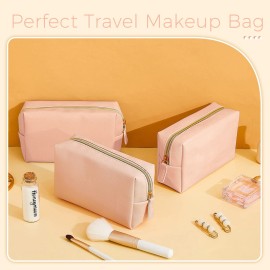 8 Pcs Makeup Bag Pu Leather Cosmetic Pouch Waterproof Small Toiletry Bag Portable Cosmetic Organizer Water Resistant Storage Purse for Lady Women Daily Storage Travel Organizer (Pink,Medium)