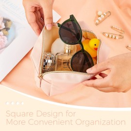 8 Pcs Makeup Bag Pu Leather Cosmetic Pouch Waterproof Small Toiletry Bag Portable Cosmetic Organizer Water Resistant Storage Purse for Lady Women Daily Storage Travel Organizer (Pink,Medium)