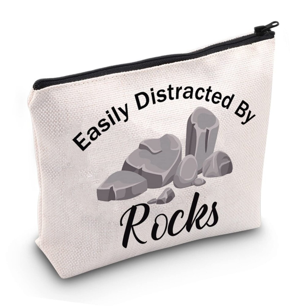 JXGZSO Geology Zipper Pouch Bag Easily Distracted By Rocks Cosmetic Bag Rock Collector Makeup Bag Geology Teacher Gift (Distracted By Rocks BAG)