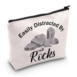 JXGZSO Geology Zipper Pouch Bag Easily Distracted By Rocks Cosmetic Bag Rock Collector Makeup Bag Geology Teacher Gift (Distracted By Rocks BAG)