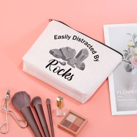 JXGZSO Geology Zipper Pouch Bag Easily Distracted By Rocks Cosmetic Bag Rock Collector Makeup Bag Geology Teacher Gift (Distracted By Rocks BAG)