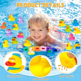 Leyndo 100 Packs Assortment Rubber Ducks Assorted Mini Rubber Duck Squeak Duck Floating Bathtub Toys for Teens Girls Boys Birthdays Gifts, Bath Time, Summer Beach and Pool Activity