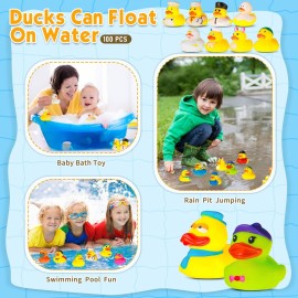 Leyndo 100 Packs Assortment Rubber Ducks Assorted Mini Rubber Duck Squeak Duck Floating Bathtub Toys for Teens Girls Boys Birthdays Gifts, Bath Time, Summer Beach and Pool Activity