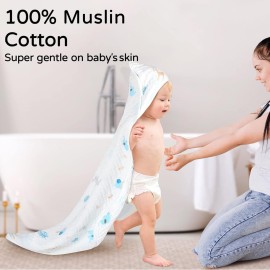 Yoofoss Hooded Baby Towels for Newborn 2 Pack 100% Muslin Organic Cotton Baby Bath Towel with Hood for Babies, Infant, Toddler and Kids, Large 32x32Inch, Soft and Absorbent Newborn Essential