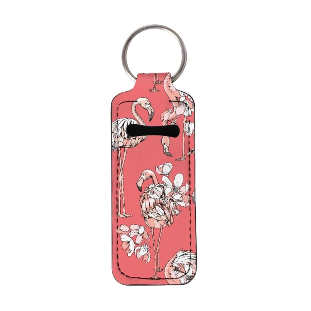 JooMeryer Lip Balm Holder Keychains Flamingo Printed Chapstick Holder Chapstick Sleeve Pouch Bag Accessories for Womens Girls,Pink Flower Flamingo