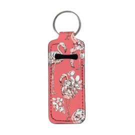 JooMeryer Lip Balm Holder Keychains Flamingo Printed Chapstick Holder Chapstick Sleeve Pouch Bag Accessories for Womens Girls,Pink Flower Flamingo