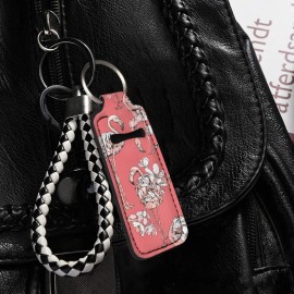 JooMeryer Lip Balm Holder Keychains Flamingo Printed Chapstick Holder Chapstick Sleeve Pouch Bag Accessories for Womens Girls,Pink Flower Flamingo