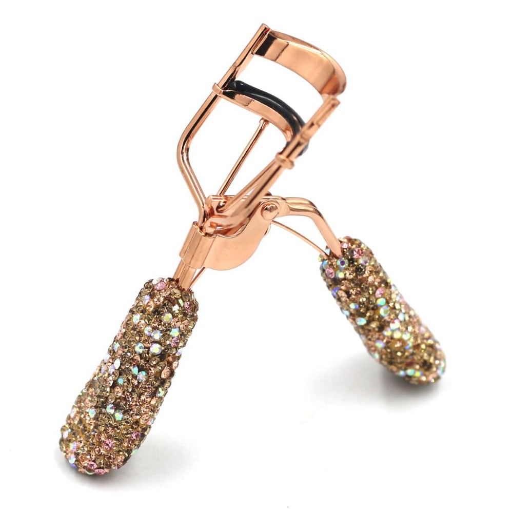 Bestbling Bling Makeup Eyelash Curler with Refill Silicone Pressure Pads and Spring Loaded for No Pinching or Pulling (Gold)