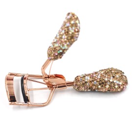 Bestbling Bling Makeup Eyelash Curler with Refill Silicone Pressure Pads and Spring Loaded for No Pinching or Pulling (Gold)