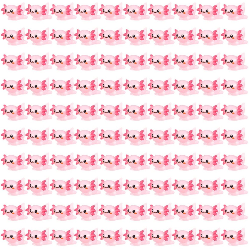 100 Pcs Pink Mini Axolotl Resin Figurine Toy Miniature Axolotl Charm Tiny Animal Figures Ornament Mini Animals Figures to Hide Dollhouse Cupcake DIY Craft Decoration School Gift Birthday Party Favor