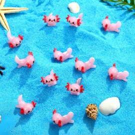 100 Pcs Pink Mini Axolotl Resin Figurine Toy Miniature Axolotl Charm Tiny Animal Figures Ornament Mini Animals Figures to Hide Dollhouse Cupcake DIY Craft Decoration School Gift Birthday Party Favor