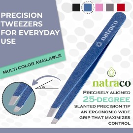 Natraco Slant Tweezers - Sharp Precision Stainless Steel - Professional Tweezers for Eyebrows & Facial Hair Removal (Blue Textured) Natraco Slant Tweezers - Sharp Precision Stainless Steel - Professional Tweezers for Eyebrows & Facial Hair Removal (Blue Textured)