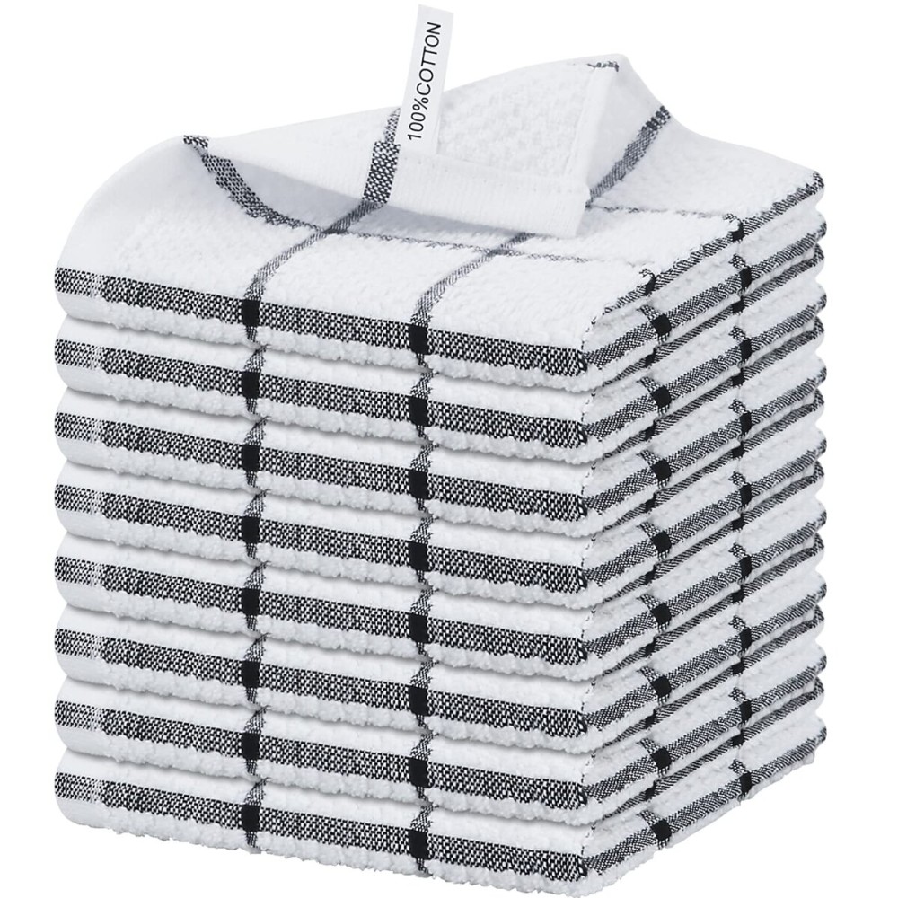 Nialnant 8 Pack Kitchen Dish Rags,100% Cotton Dish Cloths for Washing Dishes,Quick Drying Kitchen Towels,12x12 Inches,Black Plaid Nialnant 8 Pack Kitchen Dish Rags,100% Cotton Dish Cloths for Washing Dishes,Quick Drying Kitchen Towels,12x12 Inches,Black Plaid