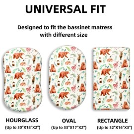 4 Pack Bassinet Sheets Woodland Forest Animals Wood Neutral Unisex Fitted Baby Bassinet Sheets Set for Standard Bassinets for Baby Boys or Girls