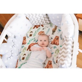 4 Pack Bassinet Sheets Woodland Forest Animals Wood Neutral Unisex Fitted Baby Bassinet Sheets Set for Standard Bassinets for Baby Boys or Girls