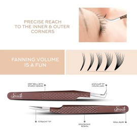 SIVOTE Lash Extension Tweezers Fiber Tips, Set of 4, Curved, Dolphin, 90 Degree & 45 Degree Tweezer, Chocolate