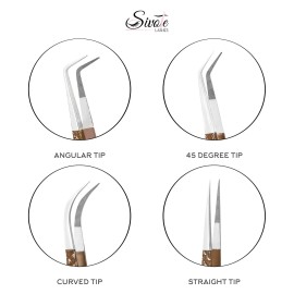 SIVOTE Lash Extension Tweezers Fiber Tips, Set of 4, Curved, Dolphin, 90 Degree & 45 Degree Tweezer, Chocolate