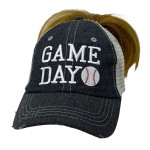 Cocomo Soul Womens Game Day Baseball Hat | Game Day Baseball Messy Bun High Ponytail Hat | Game Day Baseball Cap | Baseball Mom Hat | 211 Dark Grey
