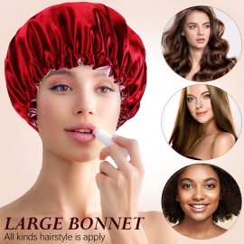 10 Pcs Satin Silk Bonnet for Sleeping Hair Bonnets for Women Curly Natural Hair Double Layer Reversible Adjustable Large Sleeping Caps with Drawstring for Protection, 10 Colors
