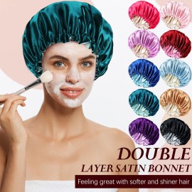10 Pcs Satin Silk Bonnet for Sleeping Hair Bonnets for Women Curly Natural Hair Double Layer Reversible Adjustable Large Sleeping Caps with Drawstring for Protection, 10 Colors