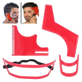 Beard Shaping Tool Kit, 4 Pcs Beard Styling Cutting Hairline Grooming Red Plastic Beard Template Set, Beard Shaping and Haircut Tool Kit For Beard Shaving Hair Styling Goatee