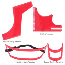 Beard Shaping Tool Kit, 4 Pcs Beard Styling Cutting Hairline Grooming Red Plastic Beard Template Set, Beard Shaping and Haircut Tool Kit For Beard Shaving Hair Styling Goatee