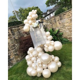 Kozee Pearl white Double-Stuffed Balloons different sizes 63 PACK 18/12/10/5 inch White sand ivory balloon Garland kit For Wedding birde to be Birthday decorations (Pearl White sand(2-layers))