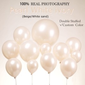 Kozee Pearl white Double-Stuffed Balloons different sizes 63 PACK 18/12/10/5 inch White sand ivory balloon Garland kit For Wedding birde to be Birthday decorations (Pearl White sand(2-layers))