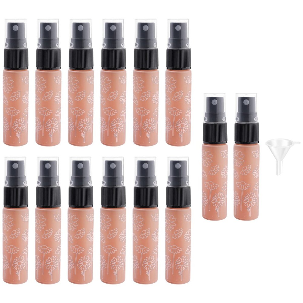Newzoll 14 Pieces Empty Glass Spray Bottle, 10 ml/ 0.33 oz Fine Mist Sprayer Bottles Portable Refillable Perfume Container for Essential Oils, Travel (Orange)