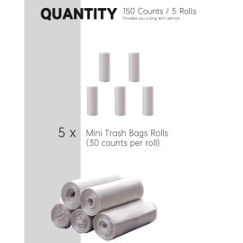 MONGTINGLU Mini Trash Bags for Mini Trash Can, 0.5 Gal 150 Counts / 5 Rolls Mini Trash Bags for Small Desktop Garbage can, Fit to 2 Liter or Less Trash Can (Clear) MONGTINGLU Mini Trash Bags for Mini Trash Can, 0.5 Gal 150 Counts / 5 Rolls Mini Trash Bags for Small Desktop Garbage can, Fit to 2 Liter or Less Trash Can (Clear)