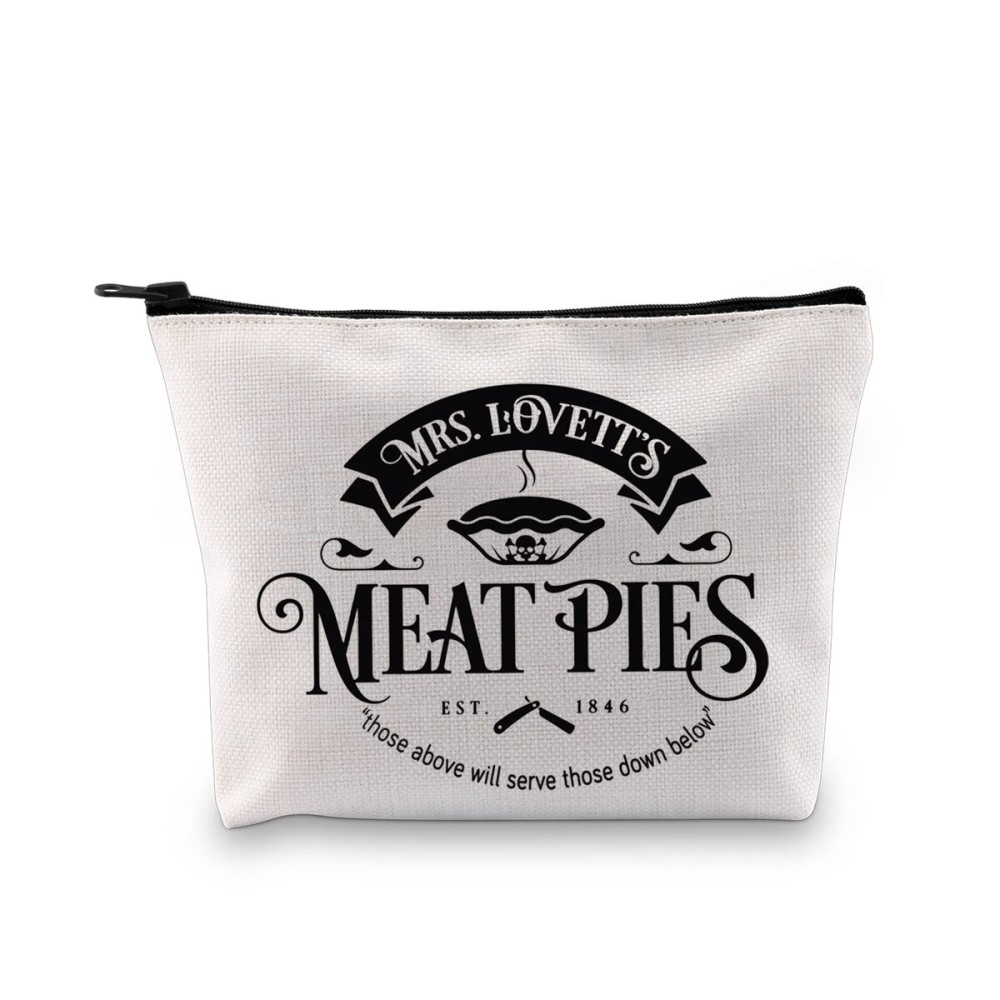 G2TUP Musical Inspired Gift Mrs. Lovett\'s Meat Pies Makeup Bag Musical Fan Cosmetic Bag Johnny Fan Gift Travel Bag (Mrs. Lovett\'s Meat Pies White Bag)