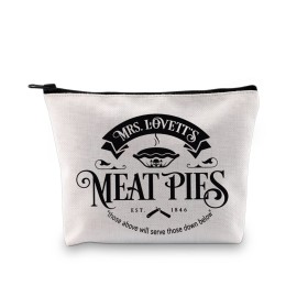 G2TUP Musical Inspired Gift Mrs. Lovett\'s Meat Pies Makeup Bag Musical Fan Cosmetic Bag Johnny Fan Gift Travel Bag (Mrs. Lovett\'s Meat Pies White Bag)