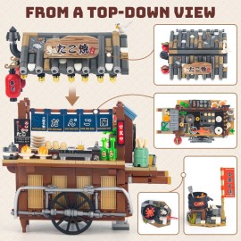 HIGH GODO Japan Street Mini Building Set, MOC Cute Takoyaki Shop Creative Japanese Architecture Set, Collectible Gifts for Adults Kids 6-12, NOT Compatible with Classic Bricks (951 Pieces)