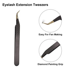 SZELES Diamond Grip Tweezers Lash Eyelash Extension Tweezers Isolation Volume Straight Tweezers Professional Artist Tech Work Kit make-up Nail Lash Tools (ES-05-B) SZELES Diamond Grip Tweezers Lash Eyelash Extension Tweezers Isolation Volume Straight Tweezers Professional Artist Tech Work Kit make-up Nail Lash Tools (ES-05-B)