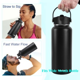 Straw Lid for Hydro flask Wide Mouth Water Bottle 32 oz 40 oz, Top Lids with Straw for Hydroflask Wide Mouth, Replacement Cap Accessories Flip Lid Flex Handle