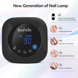 UV Light for Nails, Lavinda UV Nail Lamp 54W Rechargeable Nail Dryer Gel Polish Light with Large Touch Display, Professional Fast Curing Lamp with 4 Timer Setting Auto Sensor for Salon & Home