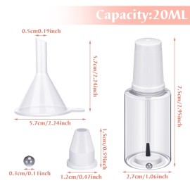 Irenare 10 Pcs Refillable Empty Nail Polish Bottles with Brush Mixing Marble Conservation Insert and Brush Top Plastic Nail Polish Container, Clear (20 ml)