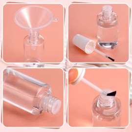 Irenare 10 Pcs Refillable Empty Nail Polish Bottles with Brush Mixing Marble Conservation Insert and Brush Top Plastic Nail Polish Container, Clear (20 ml)