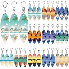 Bucherry 36 Pcs Beach Summer Party Favors Keychain Gifts Bulk Wooden Surfboard Sea Turtle Coconut Tree Christian Religious Key Ring for Hawaiian Luau Florida Bahamas Souvenirs Supplies