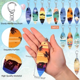 Bucherry 36 Pcs Beach Summer Party Favors Keychain Gifts Bulk Wooden Surfboard Sea Turtle Coconut Tree Christian Religious Key Ring for Hawaiian Luau Florida Bahamas Souvenirs Supplies