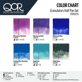 QoR Granulators Half Pan Set by GOLDEN, 6 Half Pan Watercolors, Professional Watercolor Paint Set