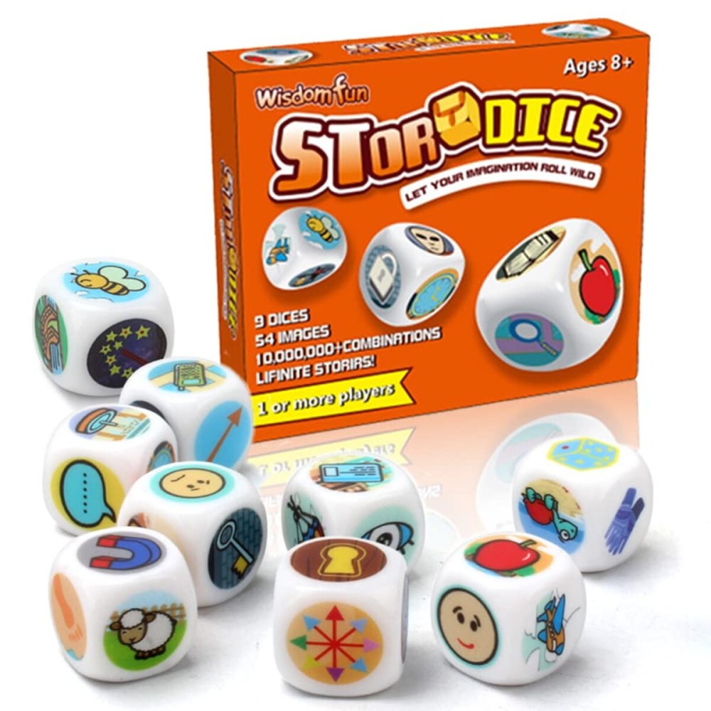OPTSPTOY Story Dice Set, 9 Colorful Storytelling Cubes for Early Education, 54 Images Iconic Storytelling Game Dice, Language Expression/Imagination, Family Union/Party/Gifts for Kids/Adults (Orange)