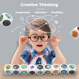 OPTSPTOY Story Dice Set, 9 Colorful Storytelling Cubes for Early Education, 54 Images Iconic Storytelling Game Dice, Language Expression/Imagination, Family Union/Party/Gifts for Kids/Adults (Orange)