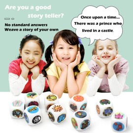 OPTSPTOY Story Dice Set, 9 Colorful Storytelling Cubes for Early Education, 54 Images Iconic Storytelling Game Dice, Language Expression/Imagination, Family Union/Party/Gifts for Kids/Adults (Orange)