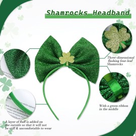 BELSITA St.Patricks Day Headbands Shamrock Hair Hoop Green Glitters Bows Shamrock Head Boppers for St.Patricks Day Party Hair Accessories Lucky Hairbands Irish Costume Party Gifts